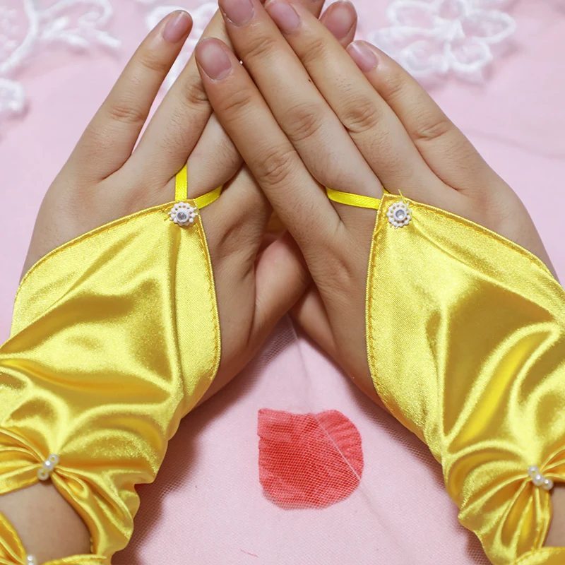 Guantes elásticos de gasa con cuentas para mujer, manopla de satén amarillo a prueba de rayos UV para fiesta, boda, novia, diseño Formal, Verano