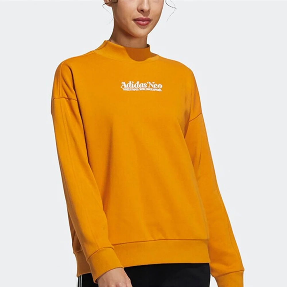 

Adidas NEO Series Yellow Mock Neck Sweatshirt Brand Logo Detail Comfortable Fabric Trendy For Spring Autumn Outings