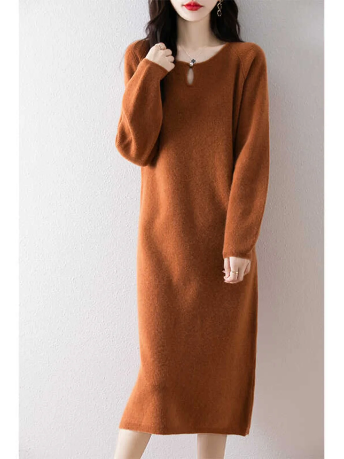 Simple rond Ne Long Sve tricoté Dr femmes ample minceur automne hiver mi-long pull Dr confortable doux Pu...