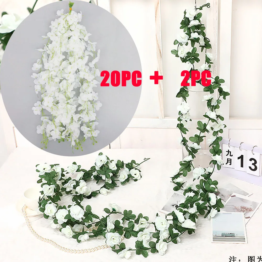 22PC White Rose Vine Wall Hangings and Easy-to-hang White Orchid Flowers Sets Suitable for Various Settings for Homes Wedding image 3