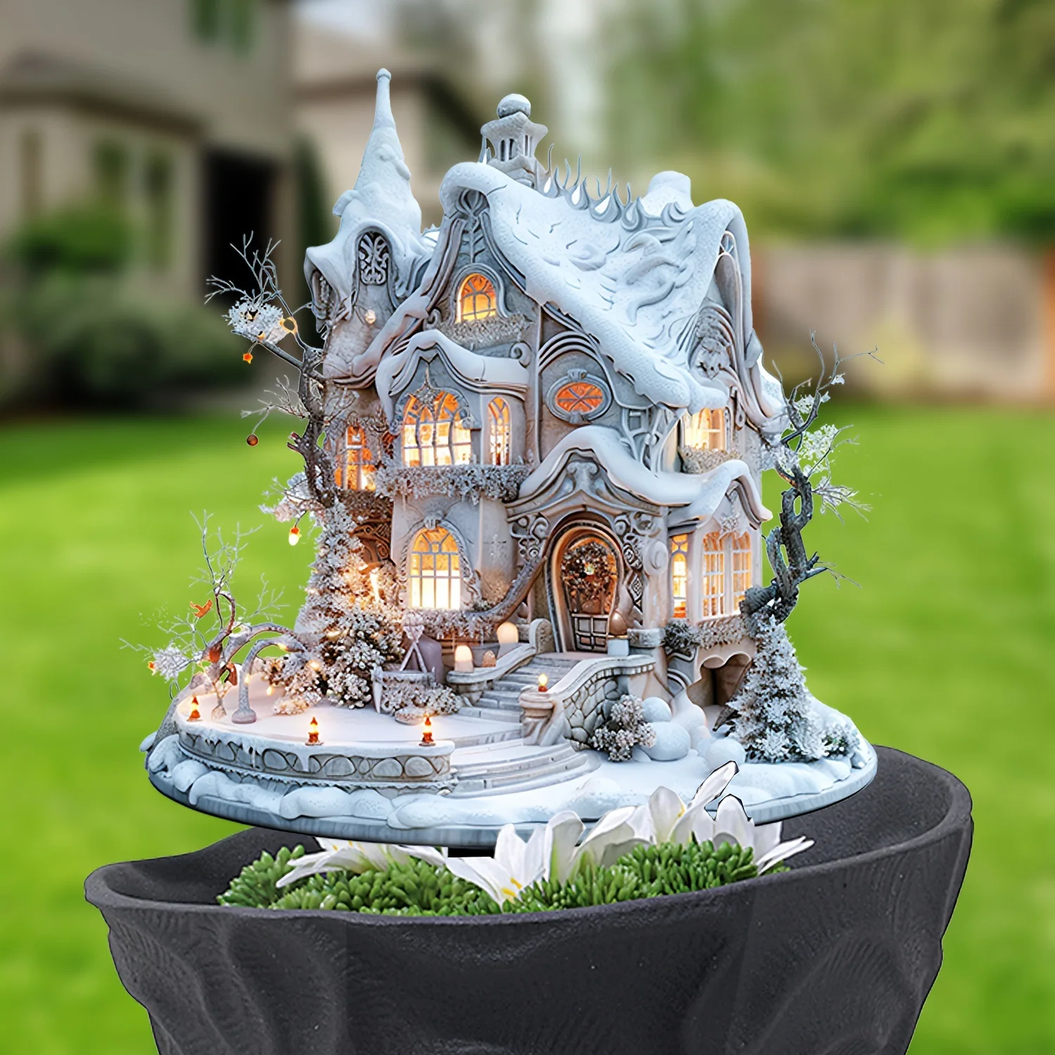 Charming Snowhouse Courtyard Decoration Garden Pile Outdoor Lawn Pottery Decoration Ground Planting Flower Pot Decoration Beauti