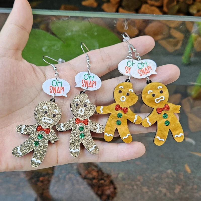 Funny Snapped Gingerbread Man Acrylic Christmas Earrings Xmas Women Cute Cartoon Talking Gingersnap Dangle Earring Party