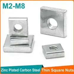 5-50pcs Zinc Plated Carbon Steel M2 M3 M4 M5 M6 M8 Thin Square Nuts Slider Block for Aluminum Profile Accessory DIN562