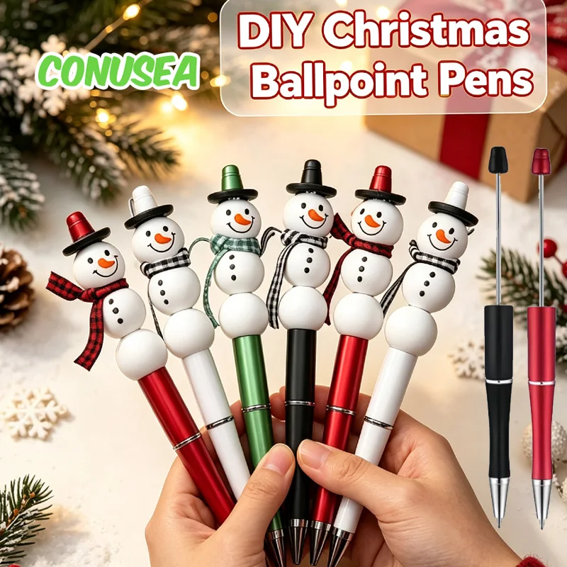 8pieces Set Creative Beadable Pen Christmas Snowman DIY Beaded Ballpoint Pen Wedding Party Guest Gifts Office School Supplies