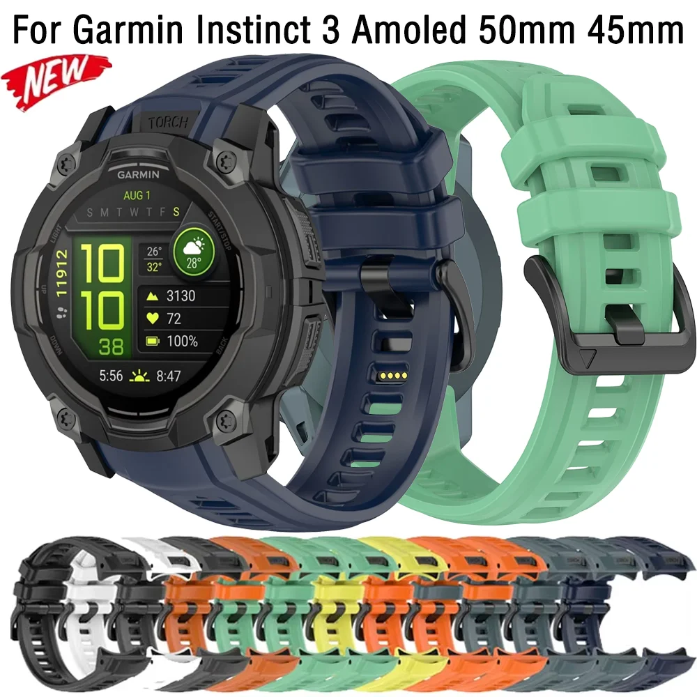 حزام سيليكون لـ Garmin Instinct 3 Amoled 50mm 45mm سوار رياضي رسمي معصمه Garmin Instinct 3 Solar 45mm 50mm Band