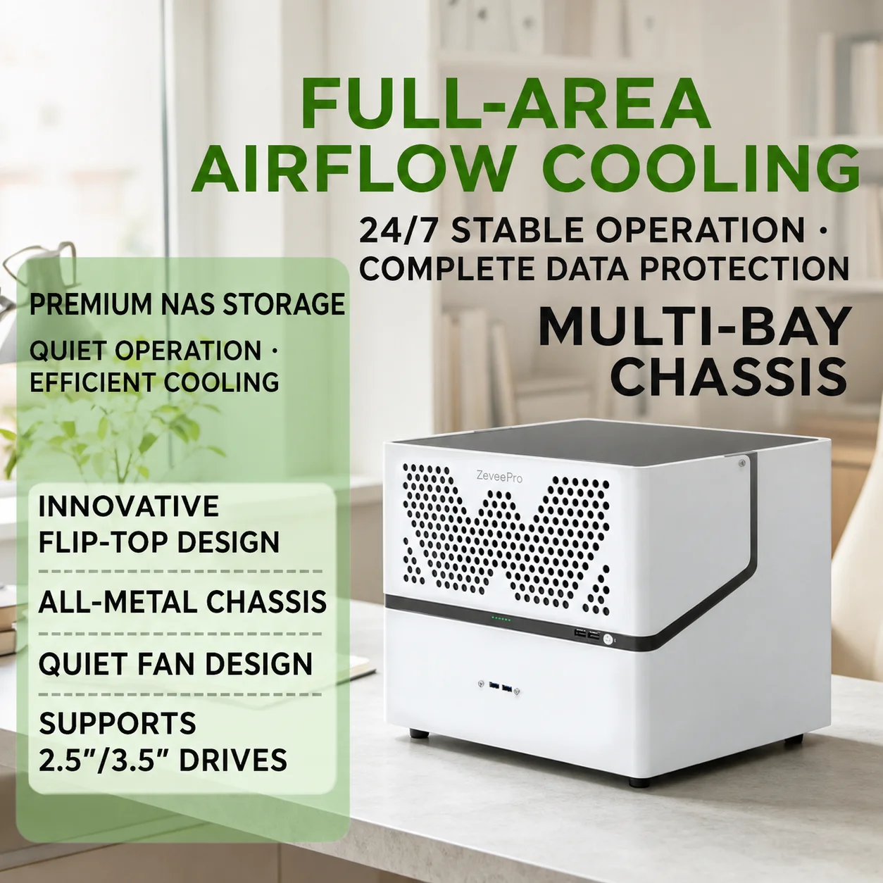I6C 6-Bay NAS Case for Mini ITX Motherboard 2.5/3.5 Inch SATA Hot Swap Chassis with Dual 120mm Cooling Fans