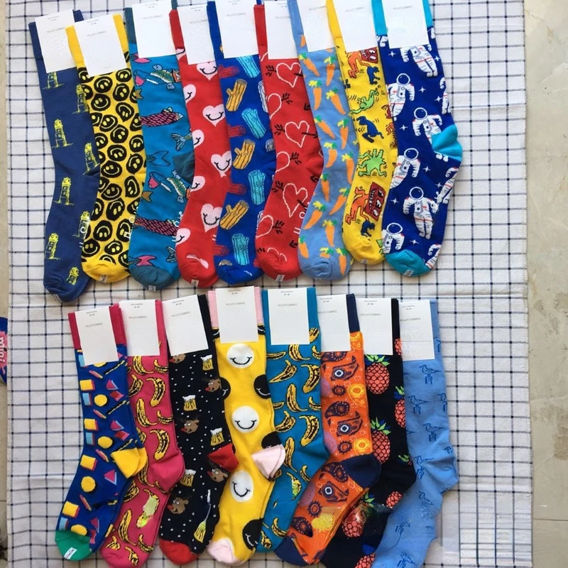 20 Pair Women Men Socks Casual Female Cotton Sock Hosiery Streetwear Crew Sock  Unisex Socks  Print  Middle Tube  funny socks