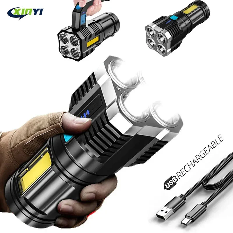 New Style 4LED Flashlight Mini Portable Lamp With Built-in 1200Ma 18650 Battery USB Rechargeable COB LED Flashlight Torch