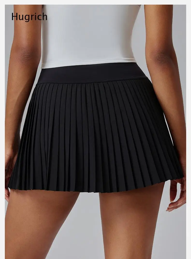 Ladies Lightweight Quick Dry Sports Skort All Pleated Design Hidden Inner Short Pocket High Waist Running Skirt