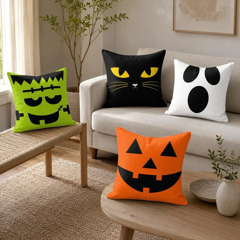 ghostly expressions Cushion Cover Organic Linen Throw Pillow Cover - Double-Sided Print Breathable Cushion Case Home Decor