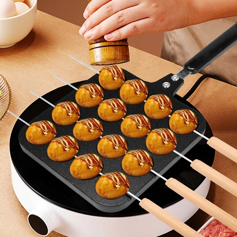 16 Holes Aluminum Takoyaki Maker Grill Pan Octopus Ball Plate Home Cooking Baking Forms Mold Tray Baking Kitchen Tools