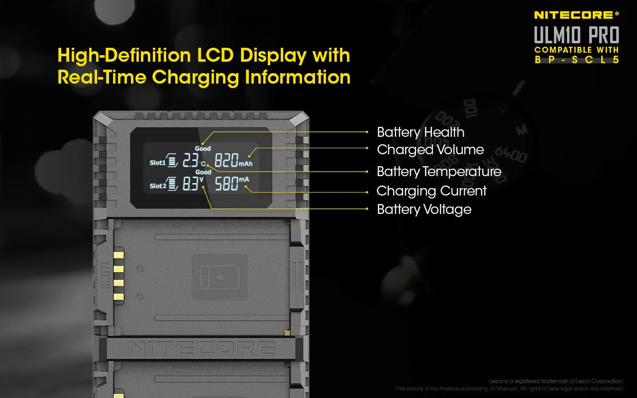 Picture 6: Nitecore ULM10 Pro Camera USB Battery Charger for Leica BP-SCL5 - M10