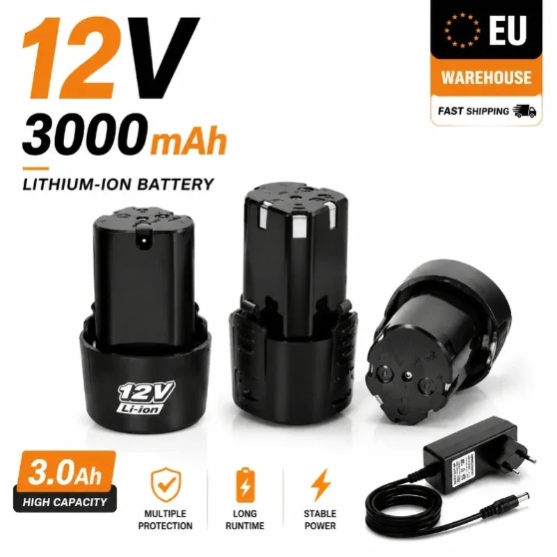 Wiederaufladbare 12V 3.0Ah Li-Ionen-Batterie für Elektrowerkzeuge, BMS-Schutz gegen Überladung und Überhitzung, lange Lebensdauer und stabile Leistung für Bohrmaschine, Schraubendreher,