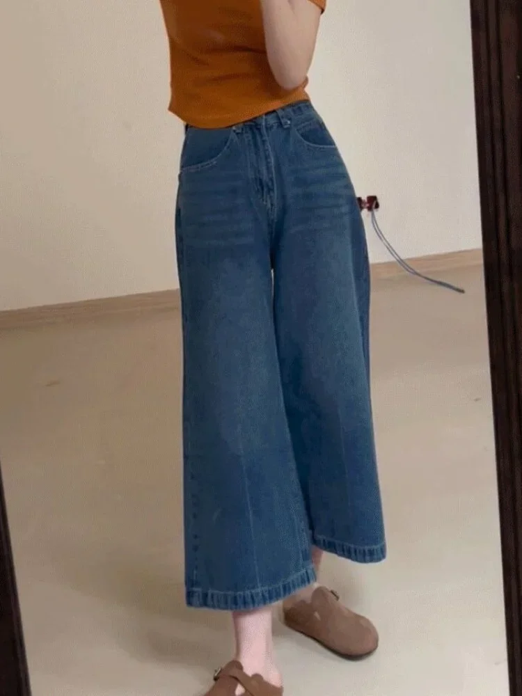 Ankle-length Jeans Women Loose Distressed Leisure Office Lady Wide Leg Chic Personality Denim Vintage Ulzzang Streetwear Popular