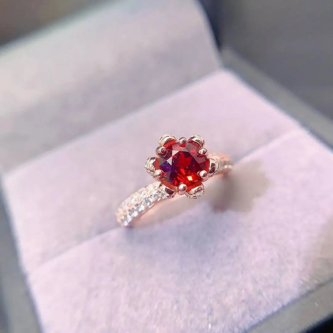 KJJEAXCMY New Jewelry Natural Women's Garnet Ring 925 silver inlay Colorful and splendid Crystal pure fire flash explosion