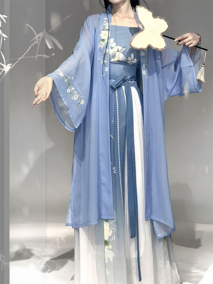 Hanfu-Robe traditionnelle chinoise bleue pour femme, vêtements Han Fu, costume de danse, grande taille XXXL, cosplay