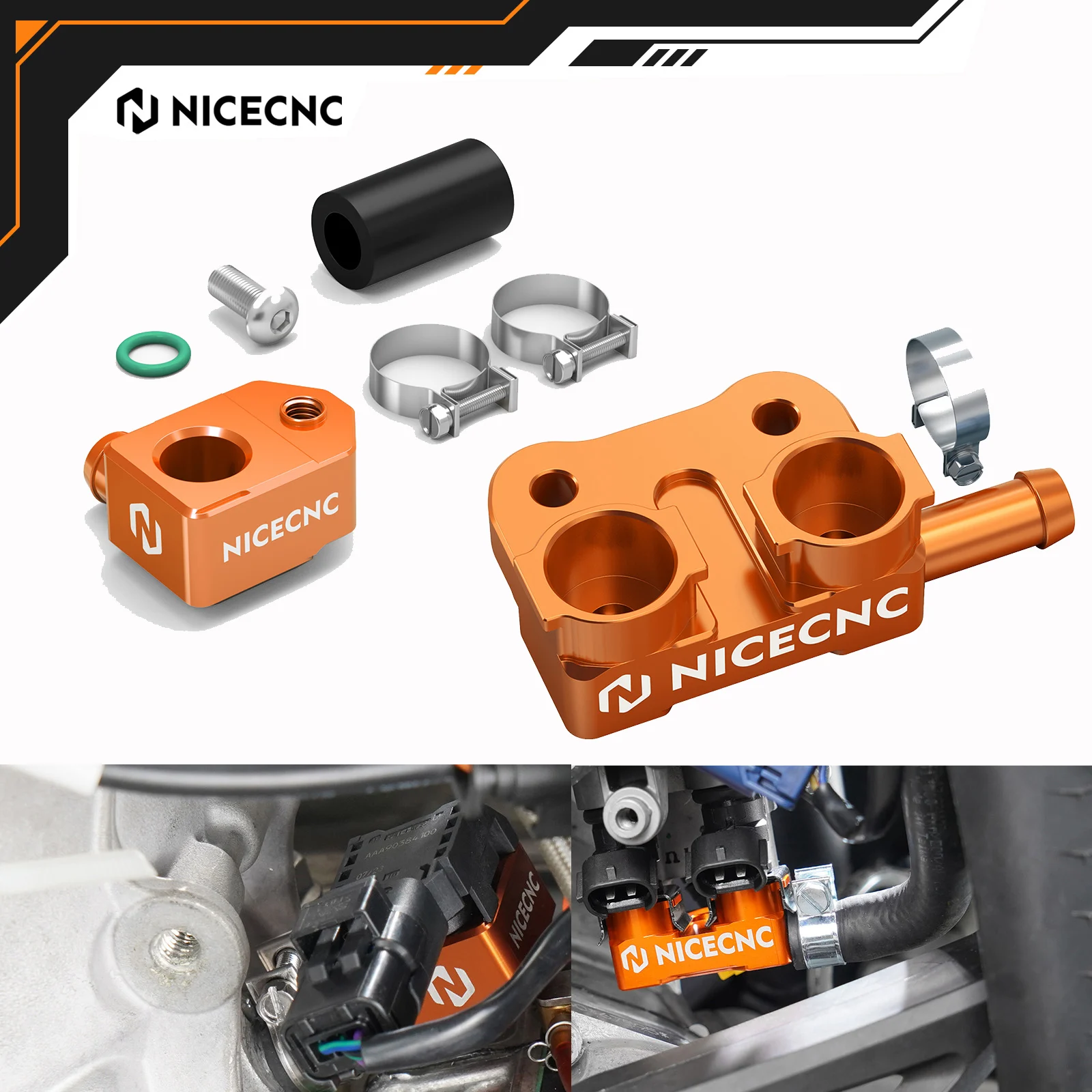 NICECNC KTM EXC 300 XCW 300 2024-2025 SX 125 XC300 2023-2025 TBI ハイフロー フューエルレール & クランクケース圧力センサーブラケット