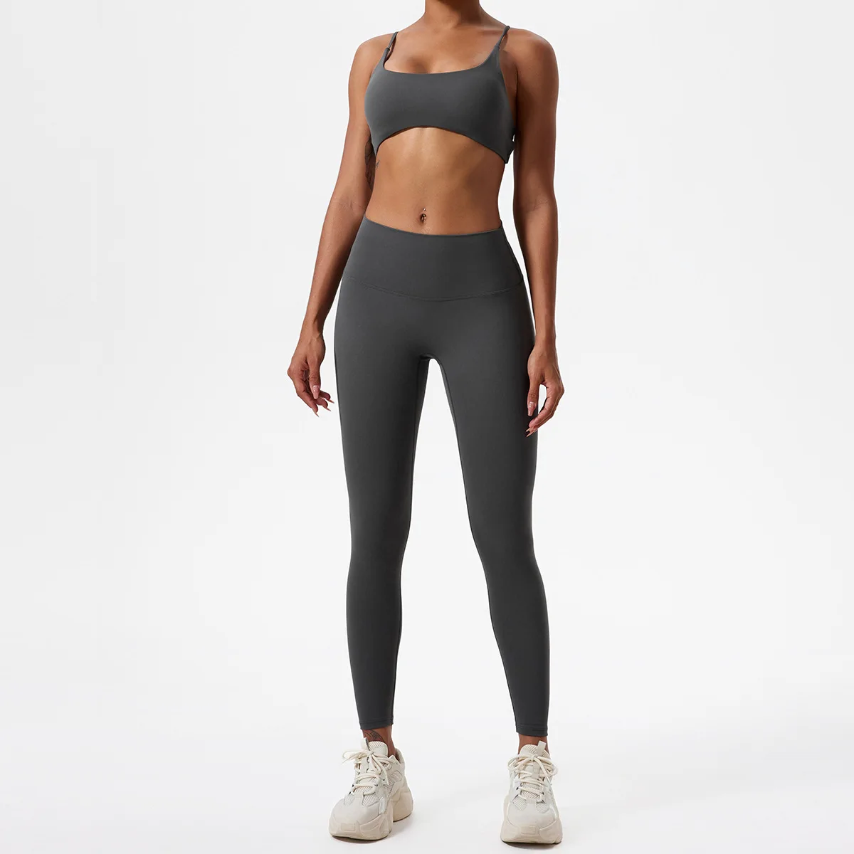 LezyanXR 누드 아름다운 뒤 통기성 꽉 빠른 건조 2 조각 체육관 요가 스포츠 러닝 운동 운동 세트 여성 의상