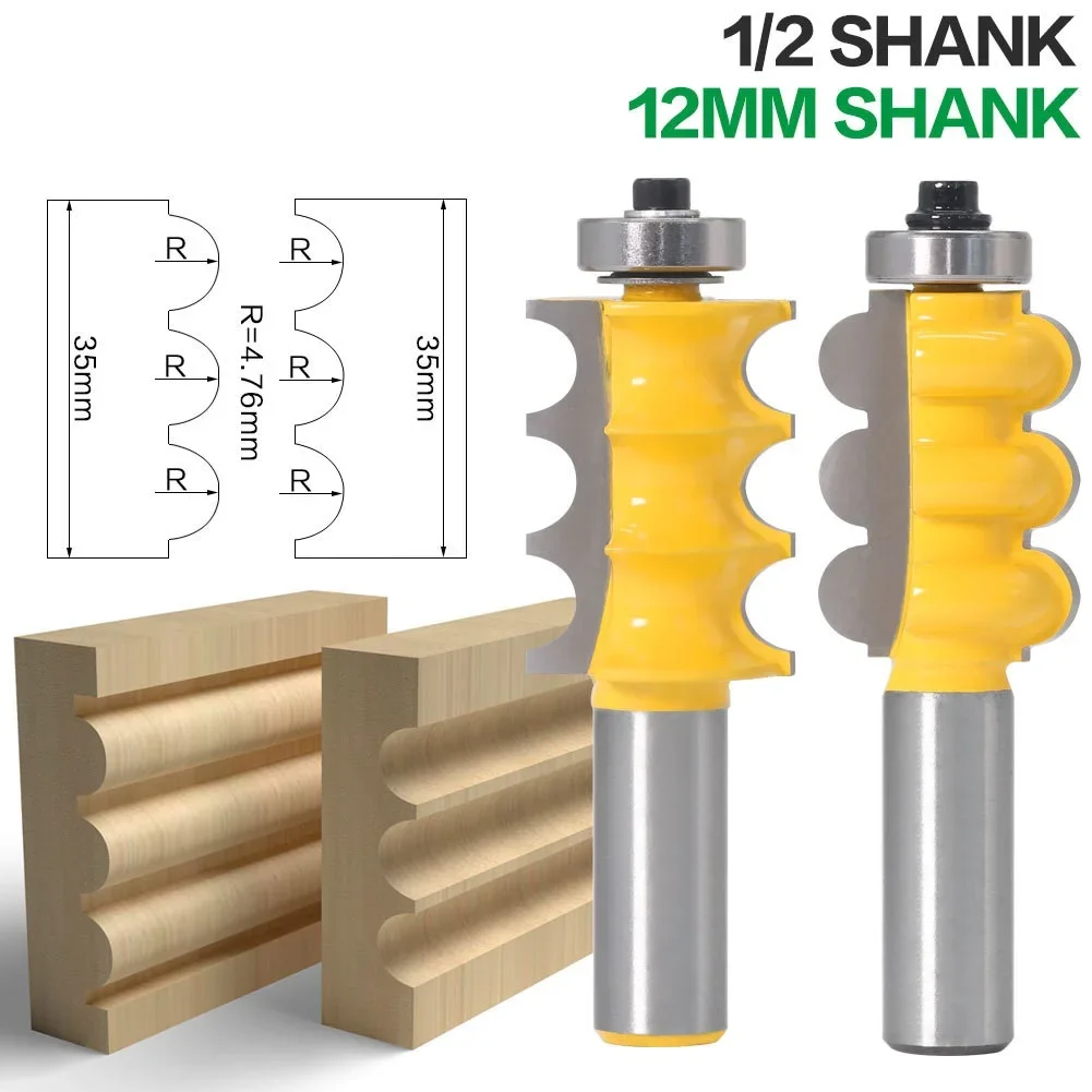2PC 1/2 12mm Shank Triple Bead & Triple Flute Large Molding Router Bits Set Line knife Woodworking cutter