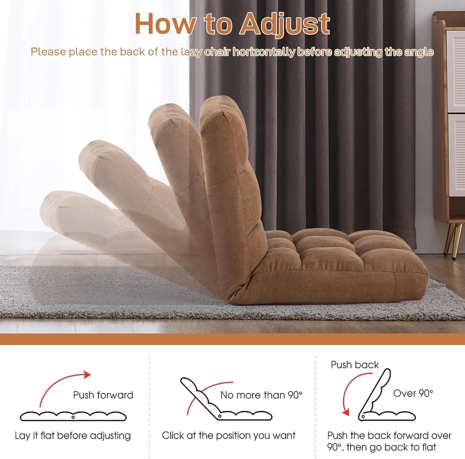 [شحن مجاني! ]كرسي أرضي مع دعم خلفي قابل للطي مع 6 أوضاع قابلة للتعديل، وسرير نوم مبطن، وكرسي ألعاب على الأرض،