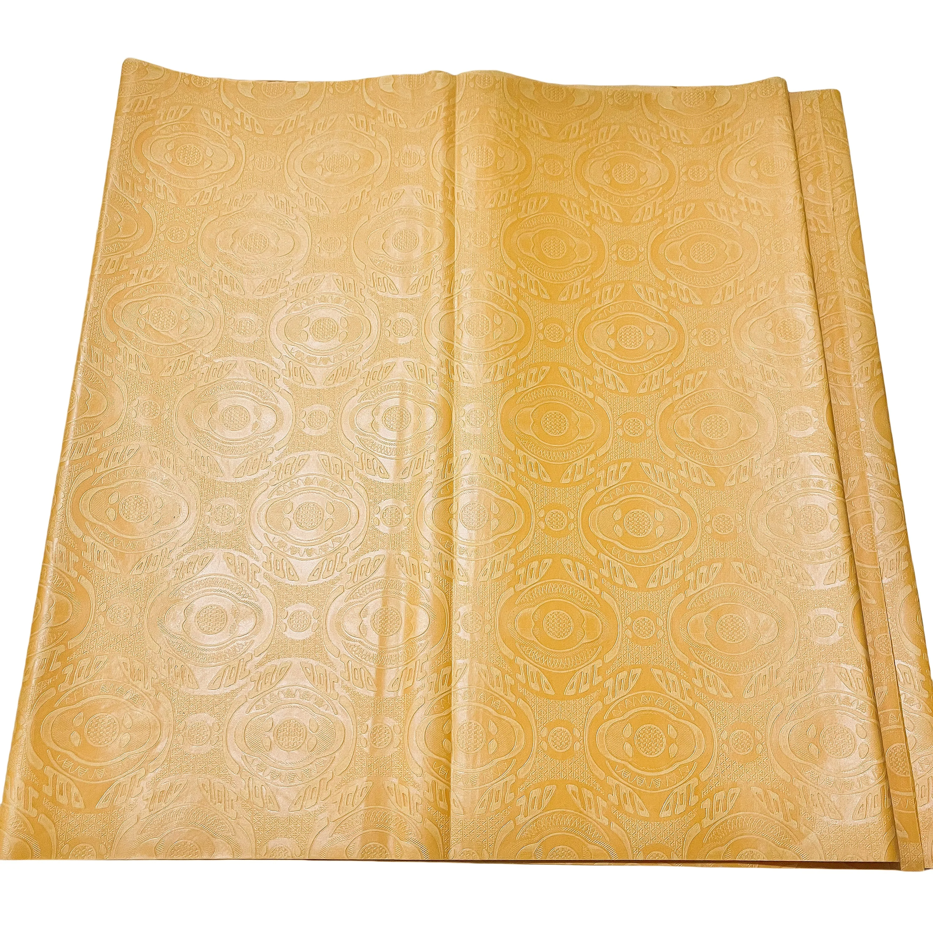 YQ-7704 Bazin Riche Fabric Gold Yellow Jacquard Lace Brocade Green Embossed Cloth Dress Sewing Tablecloth Sold by Yard YQOINFKS