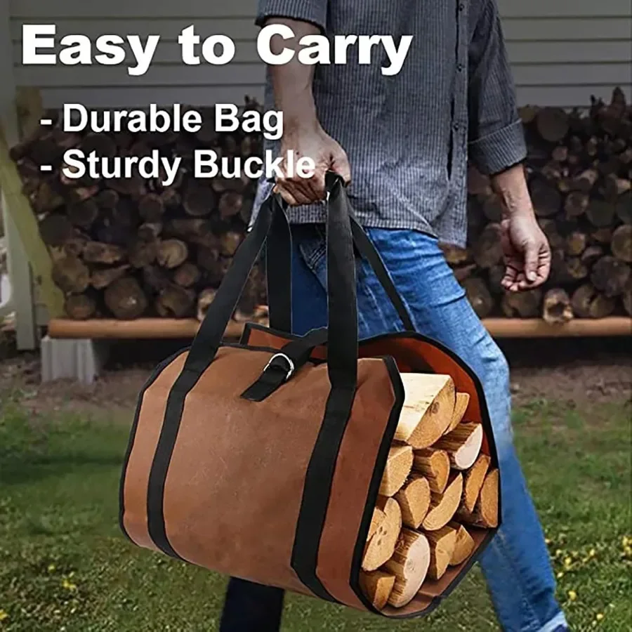 Canvas Firewood Log Carrier Bag Wood Tote of Fireplace Stove Accessories Large Wood Hauling with Handles for Outdoor Camping