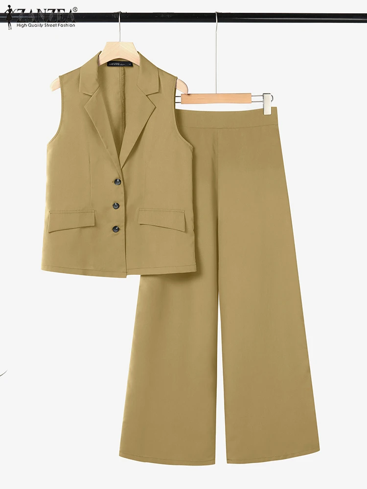 

ZANZEA Summer Elegant Sleeveless Vests Tops Pant Sets Office Women 2 Pieces Sets Casual Solid Work Outfits Fashion Tracksuits