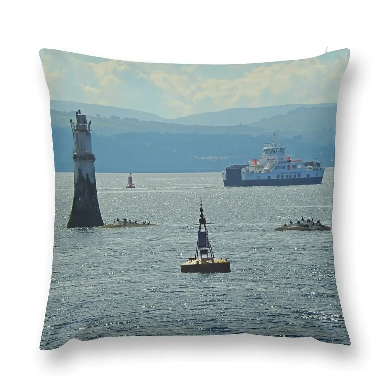 River Clyde At Dunoon with 2016 Calmac Ferry. Scotland Throw Pillow Christmas Covers For Cushions autumn decoration pillow