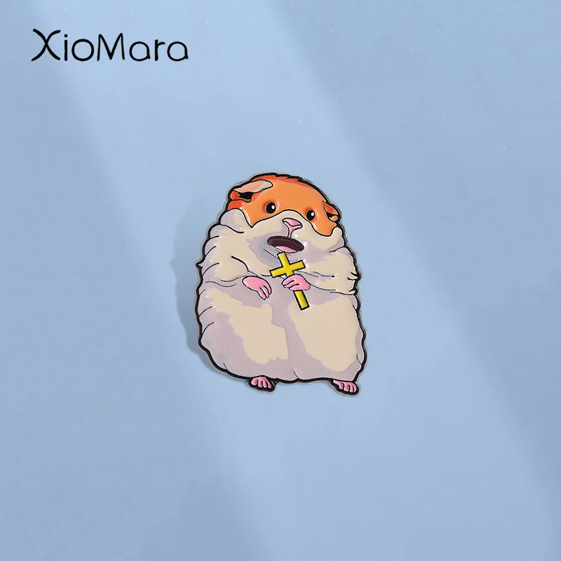Screaming Hamster Rat Enamel Pins Mouse With Cross Metal Brooches Fashion Lapel Badge Backpack Clothes Jewelry Gift for Friends