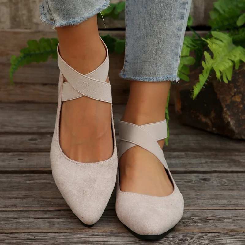 2025 Womens Ballet Flats Shoes Ladies Sandals Strap Non Slip Ankle Elastic Belt Cute Ballerina Ladies Elegent Flats Heel Shoes