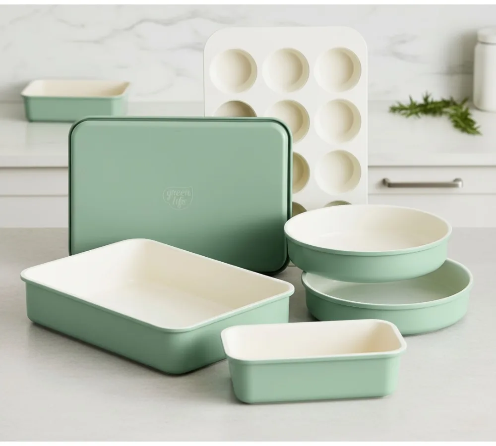 

Набор керамических форм для выпечки с антипригарным покрытием из 6 предметов, безопасная в духовке без PFAS до 450 ° F, Простые формы для выпечки для домашних пекарей