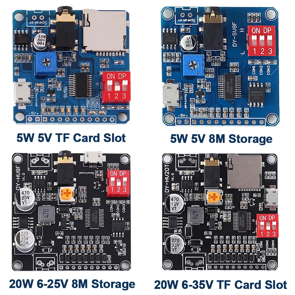 MP3 Voz Módulo de Reprodução para Arduino Music Player, Gatilho Amplificador, Classe D, UART I, 5W, 20W, 8m Flash, DC 5V, 6V-35V, DIY Presente