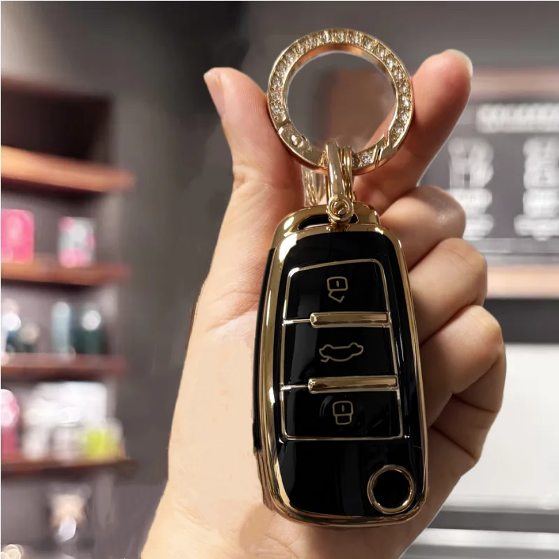 Car Key Fob Cover with Bling Keyring For Audi A1 A3 A4 A6 Q1 Q3 Q5 Q7 S3 S4 S6 R8 TT Key Shell Cover Girly