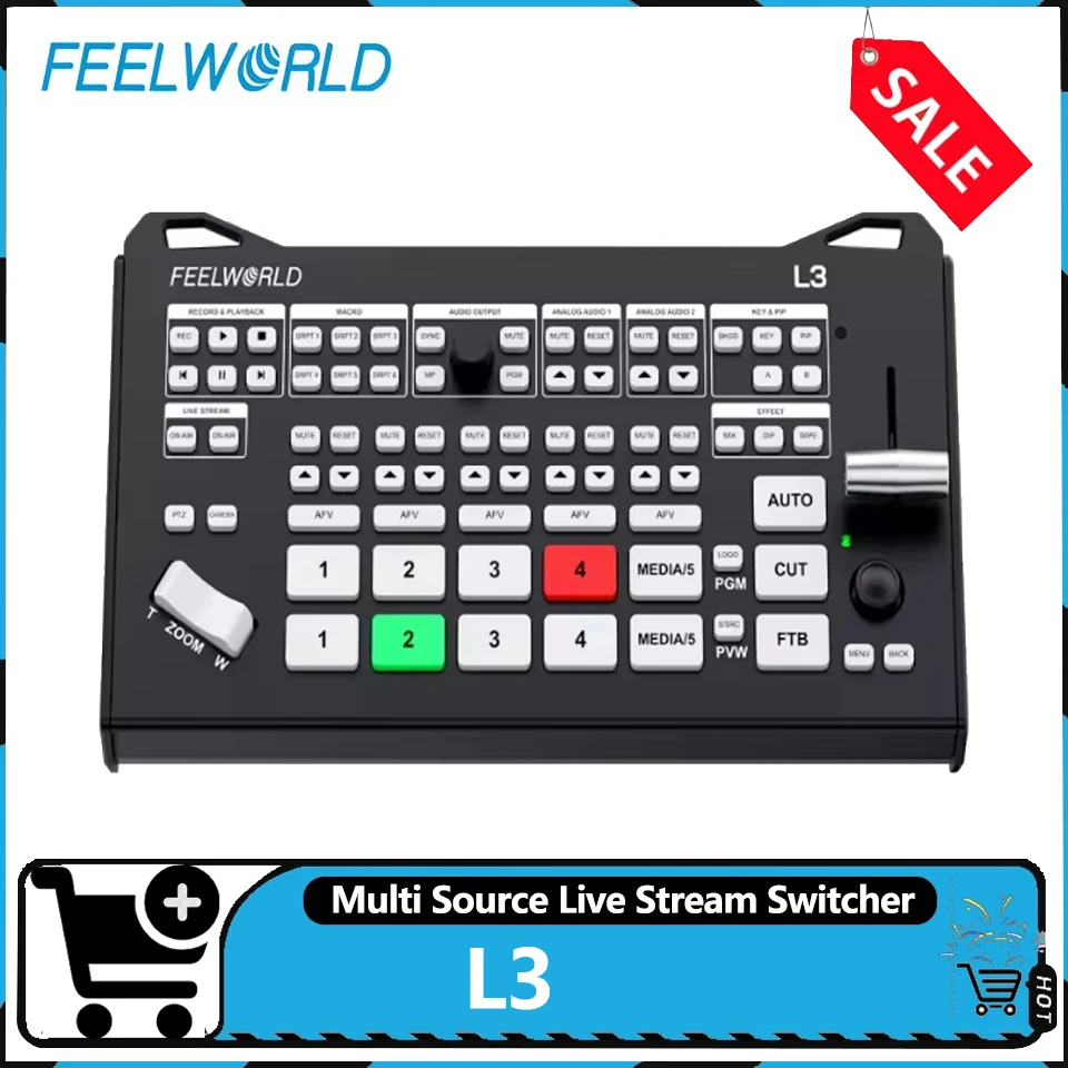 Feelworld L3 HDMI Multi Source Live Stream Switcher 4K60Hz Input for Broadcast Live Streaming
