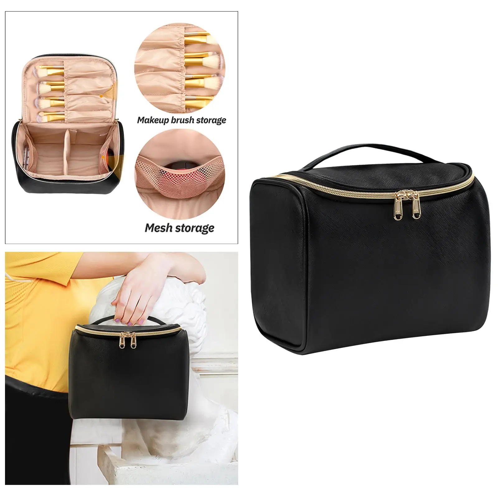 Travel Makeup Cosmetic Case with Divider 23x16x19cm Washable