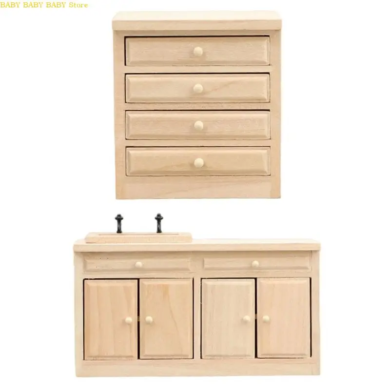 

Q81A 1/12 Dollhouses Kitchen Cabinet With Openable Door/Drawer Unfinished Furniture