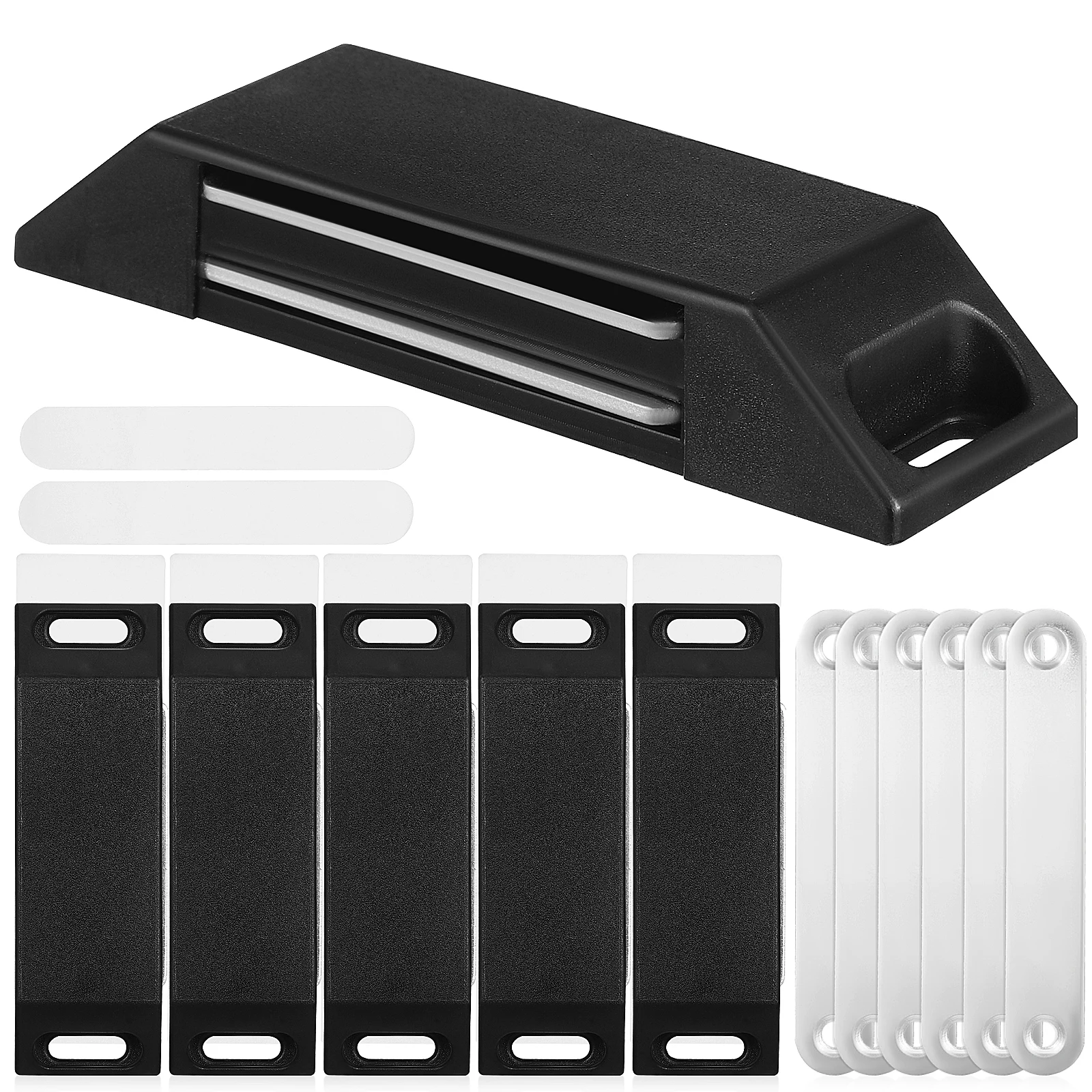 

6 Pcs Cabinet Door Latches ABS Adhesive No Drilling Black Kitchen Wardrobe Closet Catches Hardware High Bearing
