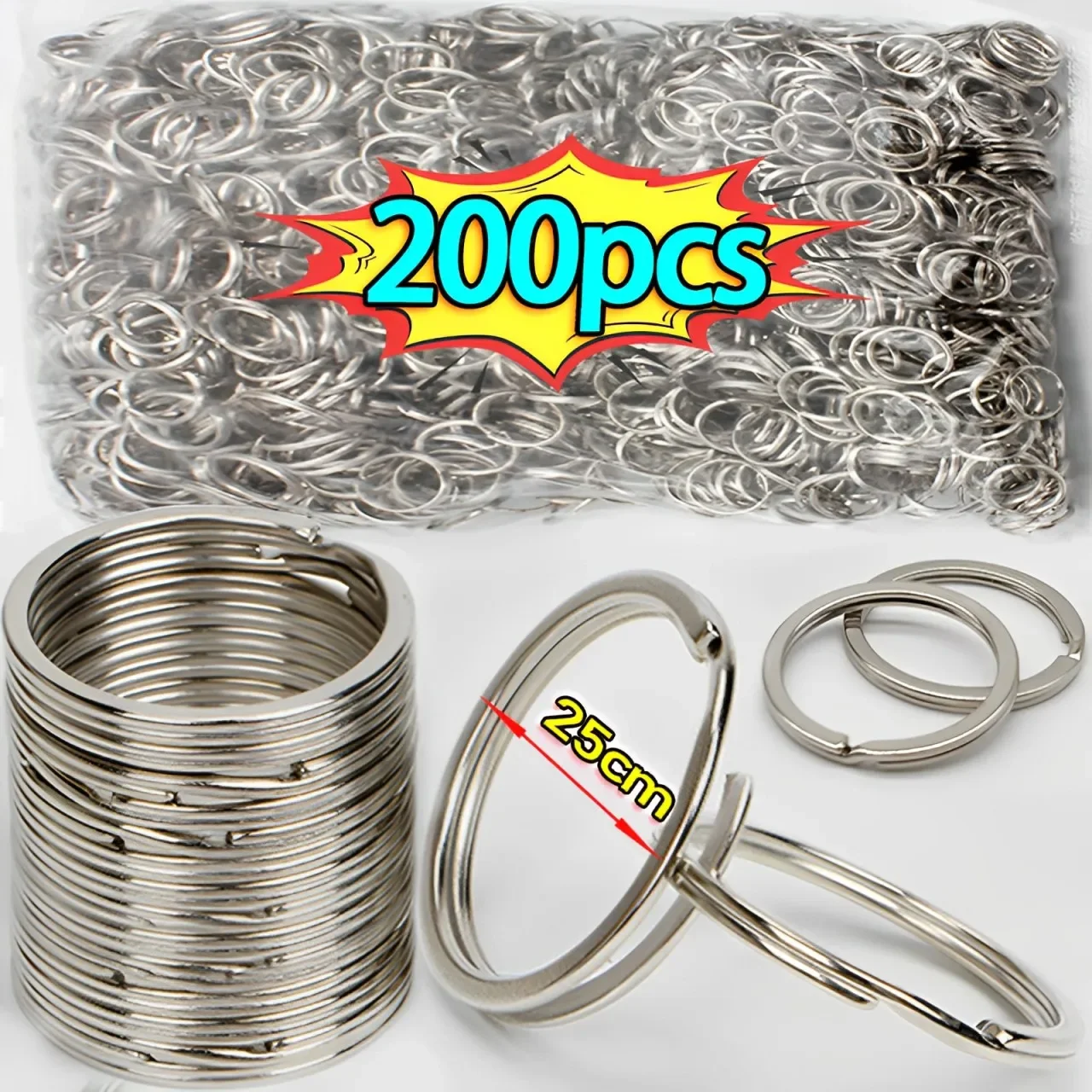 200/20pcs DIY poliert Silber Schlüssel ring Edelstahl Loch runde Schlüssel ring Kette rhodiniert runde geteilte Schlüssel bund Großhandel