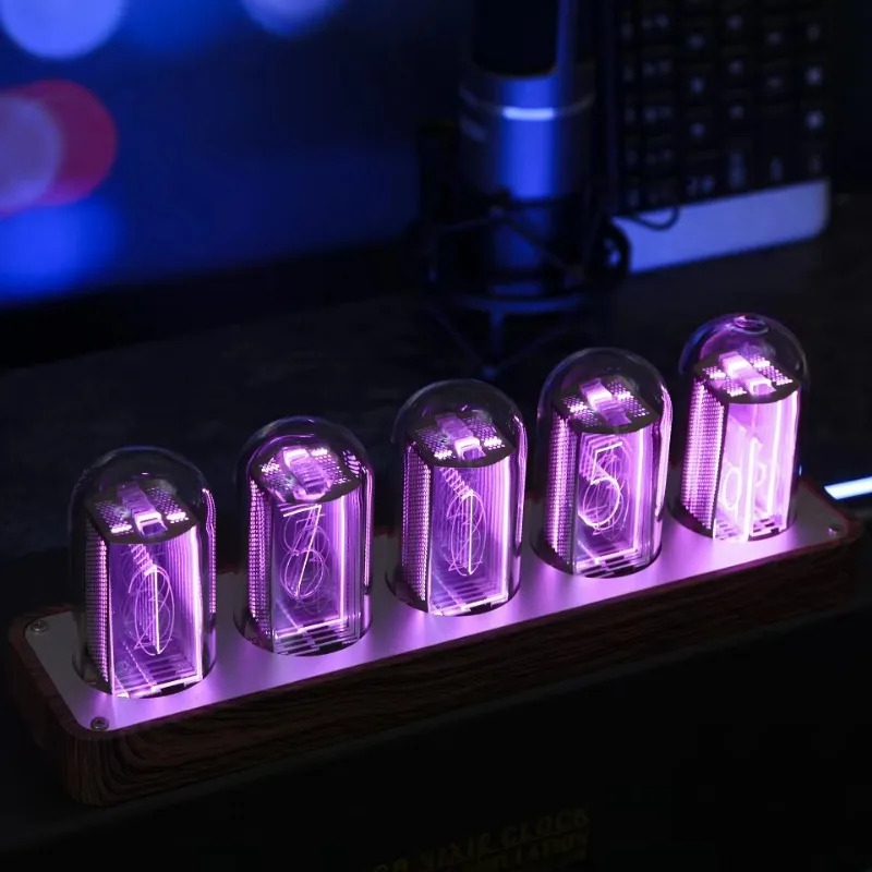 Glow Tube Digital Clock Retro Desk Alarm Clock with Radio Feature Novel Quartz Motive