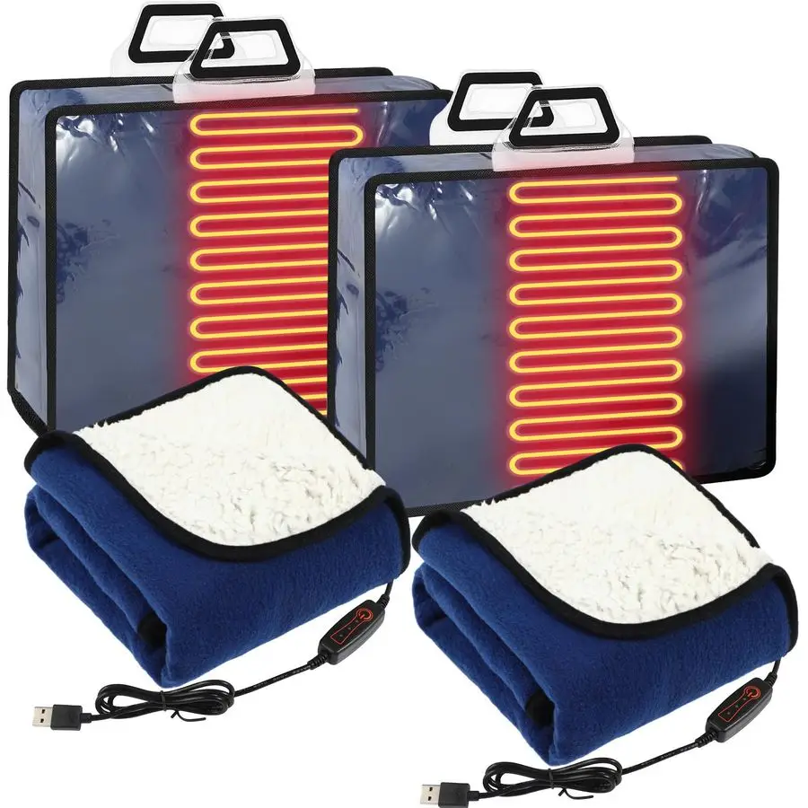 

2 Pcs Portable USB Heated Blanket 5v Powered 3 Heat Settings Electric Blanket with Timer and Temperature Controller 25x35 Winter