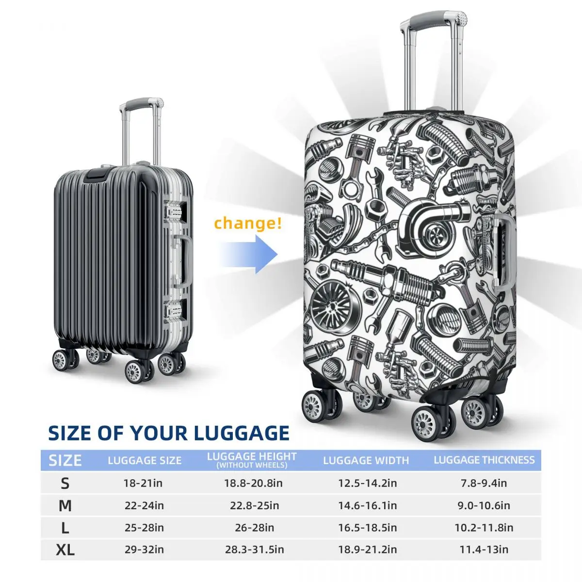 Hot Rod Seamless Pattern Print Luggage Protective Dust Covers Elastic Waterproof 18-32inch Suitcase Cover Travel Accessories