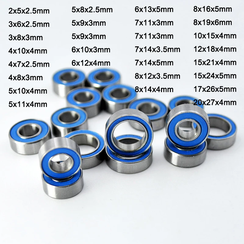 4 pezzi Cuscinetti a sfere in miniatura sigillati in gomma 2x6x3 5x10x4 5x8x2.5 4x10x4 5x10x4 5x11x4 6x12x4 12x18x4mm Kit cuscinetto giocattolo per auto RC