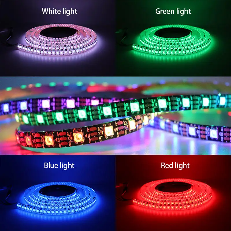 1M WS2812B RGB LED Addressable Digital Pixel Light Strip DC 5V 0.3W/LEDs 30/60/144 Lamp Black White SMD 5050 WS2812 2812 2812B