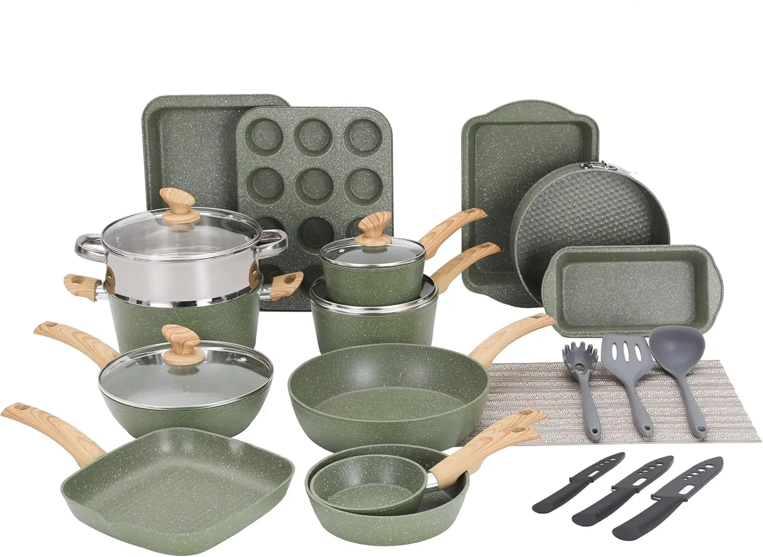 30-Piece Pots And Pans Set - Kitchen Cookware & Bakeware Sets With Nonstick Granite Coating, Baking Pans And Frying Pans Set