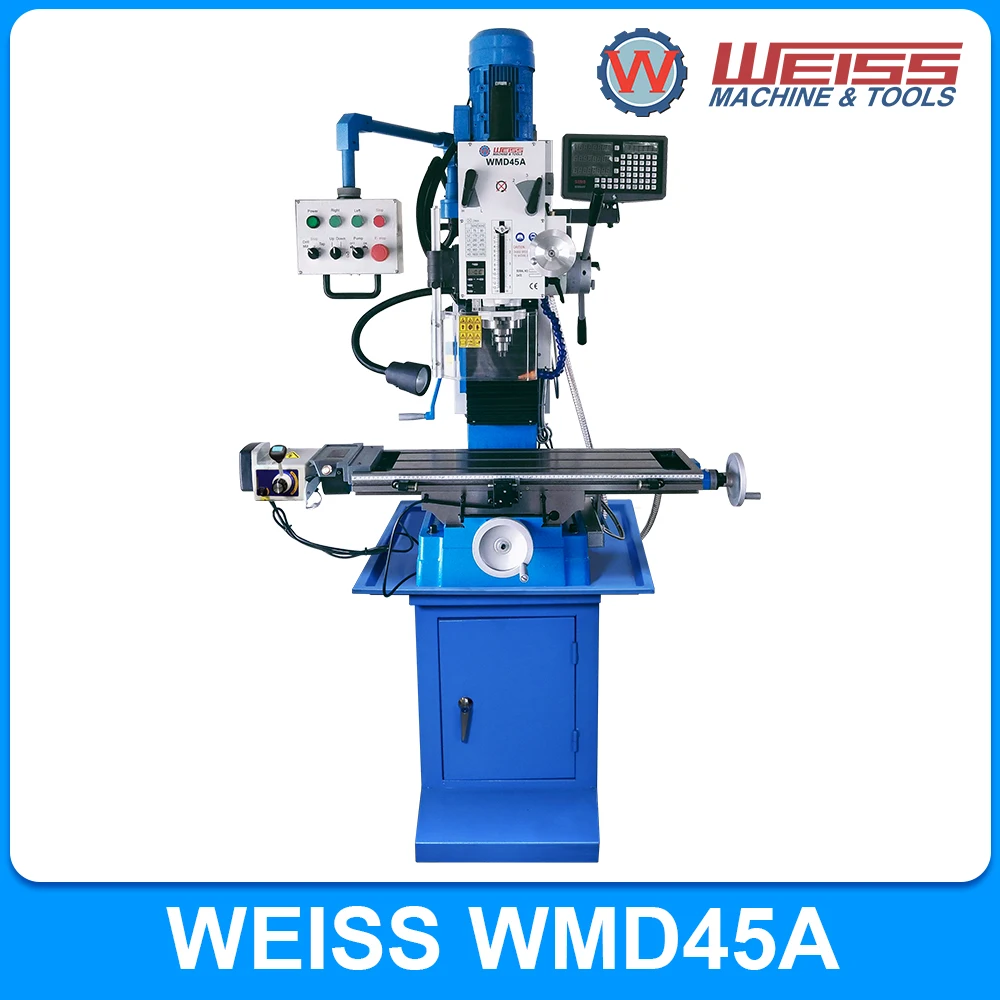 WEISS benchtop milling machine WMD45A drilling machine with spindle auto feed, Z axis motorized up/down, DRO, X axis power feed