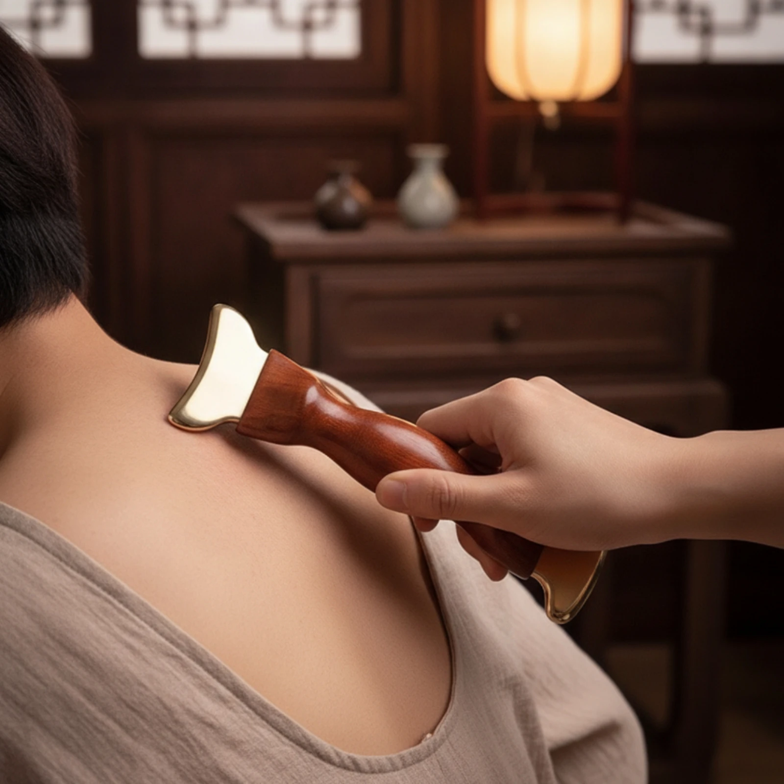 Gua Sha Tool Lymphatic Drainage Gua Sha Massager with Wooden Handle Massage Scraper Handheld Wooden Massager Beveled for Adults
