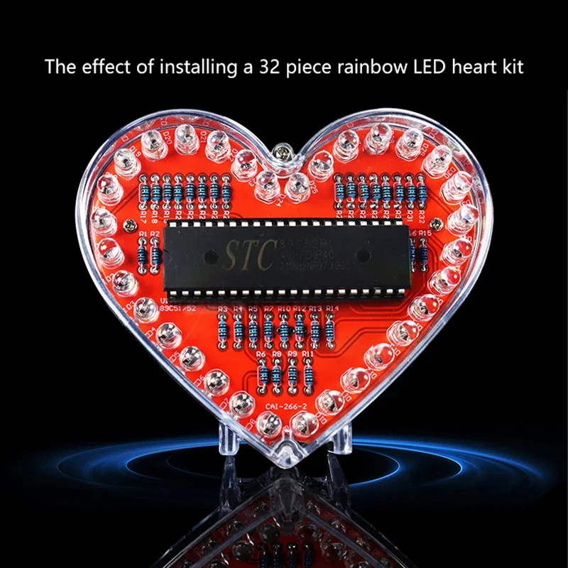 LED Heart-Shaped Flow Light DIY Electronic Kit With 32 Colorful LED Lights DIY Soldering Practice Kit Battery Powered