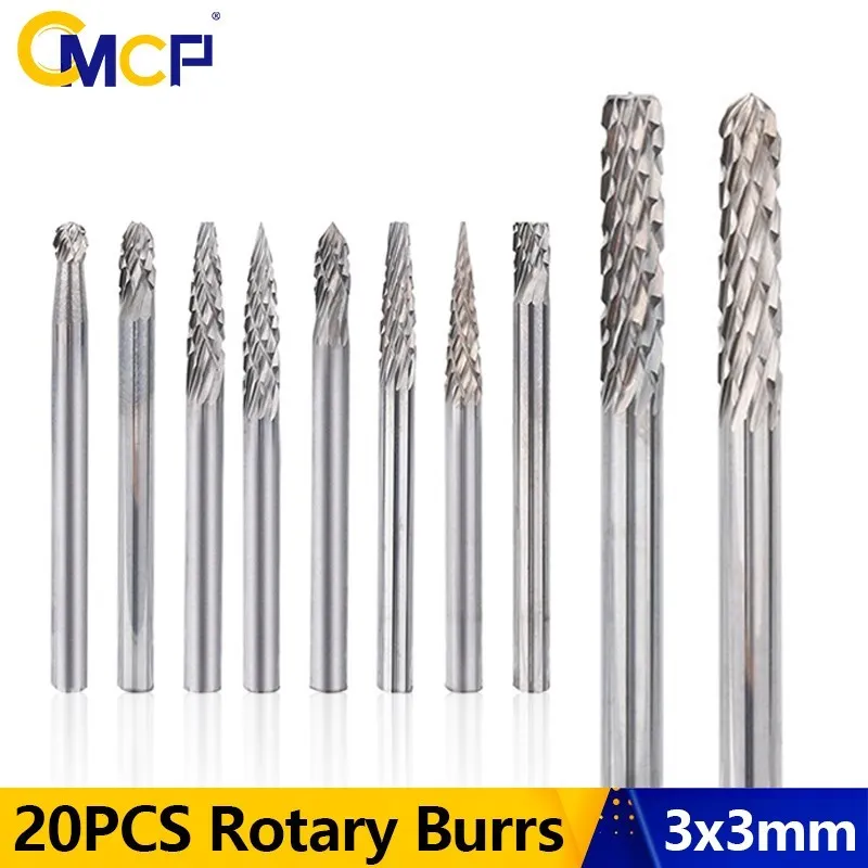 

CMCP Tungsten Carbide Rotary Burrs 3x3mm Rotary Tools Accessories Singe Cut and Double Cut Rotary Files