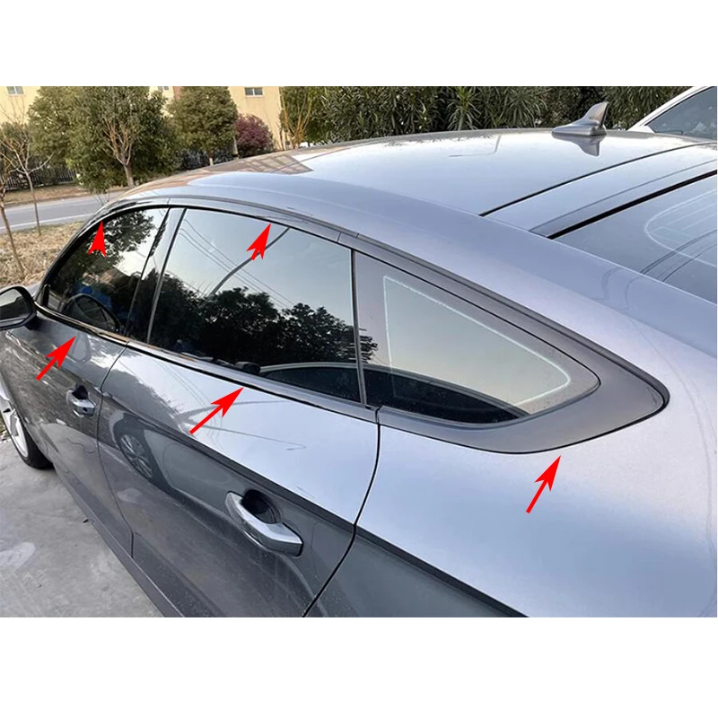 For Audi A5 Sportback Hatchback 2019-2023 2022 ABS Glossy black Exterior Window Molding Strip Sill side Cover Trim 10pcs