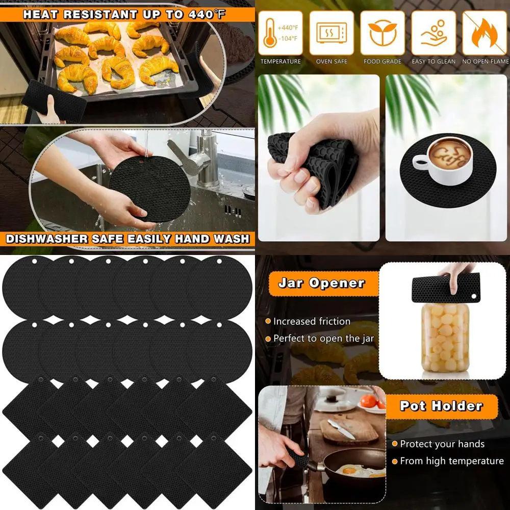 

Массовые силиконовые коврики для подставок, набор из 24 предметов, черные, нескользящие термостойкие подставки для кастрюль для кухни, стола, ресторана и сборки